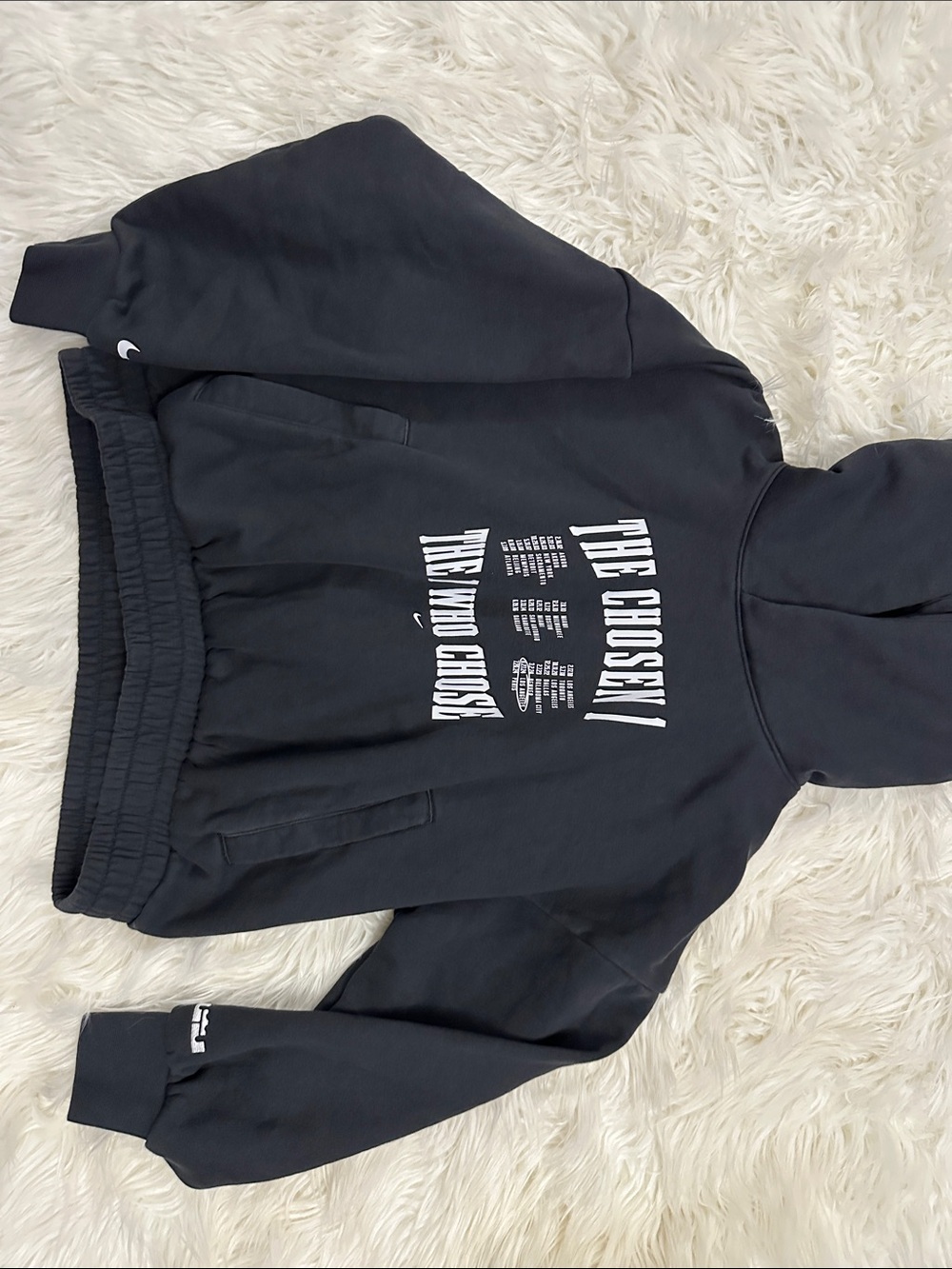 Nike Black Zip-Up Sweatshirt with White "The Chosen" Graphic